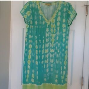 Sigrid Olson 100% silk watercolor with embroidered neckline shift dress Sz S***